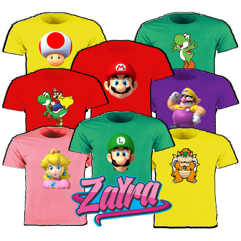 camisetas algodão Top Camiseta Personagens Mario Bros (infantil e adulto) Envio Rapido estampada