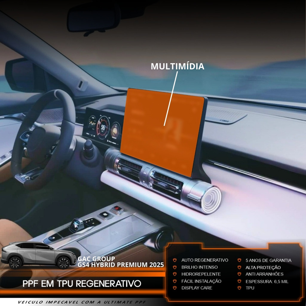 Película PPF Proteção Kit Multimídia GAC GS4 Hybrid Premium 2025 2026 2027 Transparente TPU Anti Risco