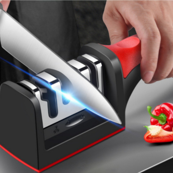 1 Afiador Amolador De Facas Em Aço Inox Com 4 Borda Profissional Base Emborrachado Promoção