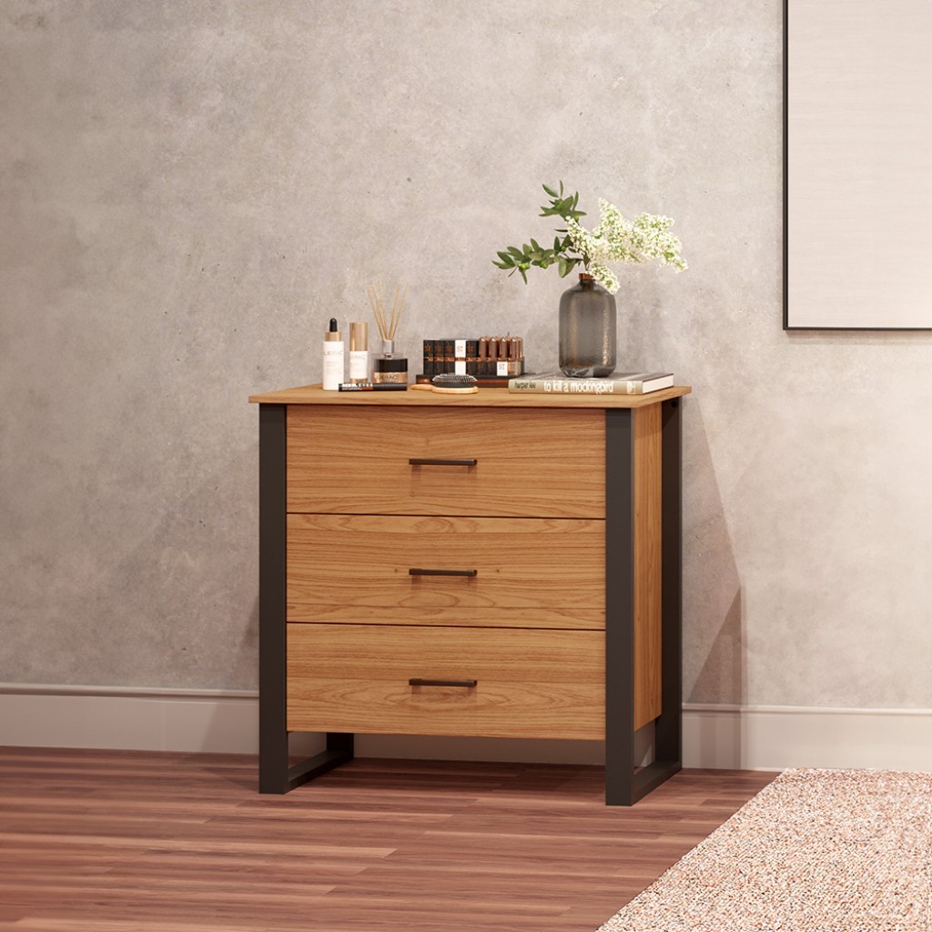 Cômoda 3 Gavetas Industrial Freijó/Preto - Dalla Costa em Oferta na Shopee