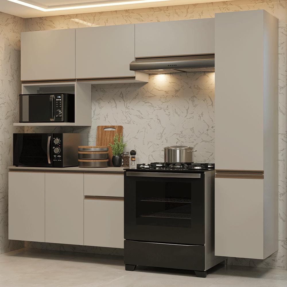 Armário de Cozinha Completa 240 cm Suspensa Crema Nice Madesa 09