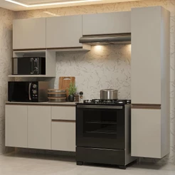 Armário de Cozinha Completa 240 cm Suspensa Crema Nice Madesa 09