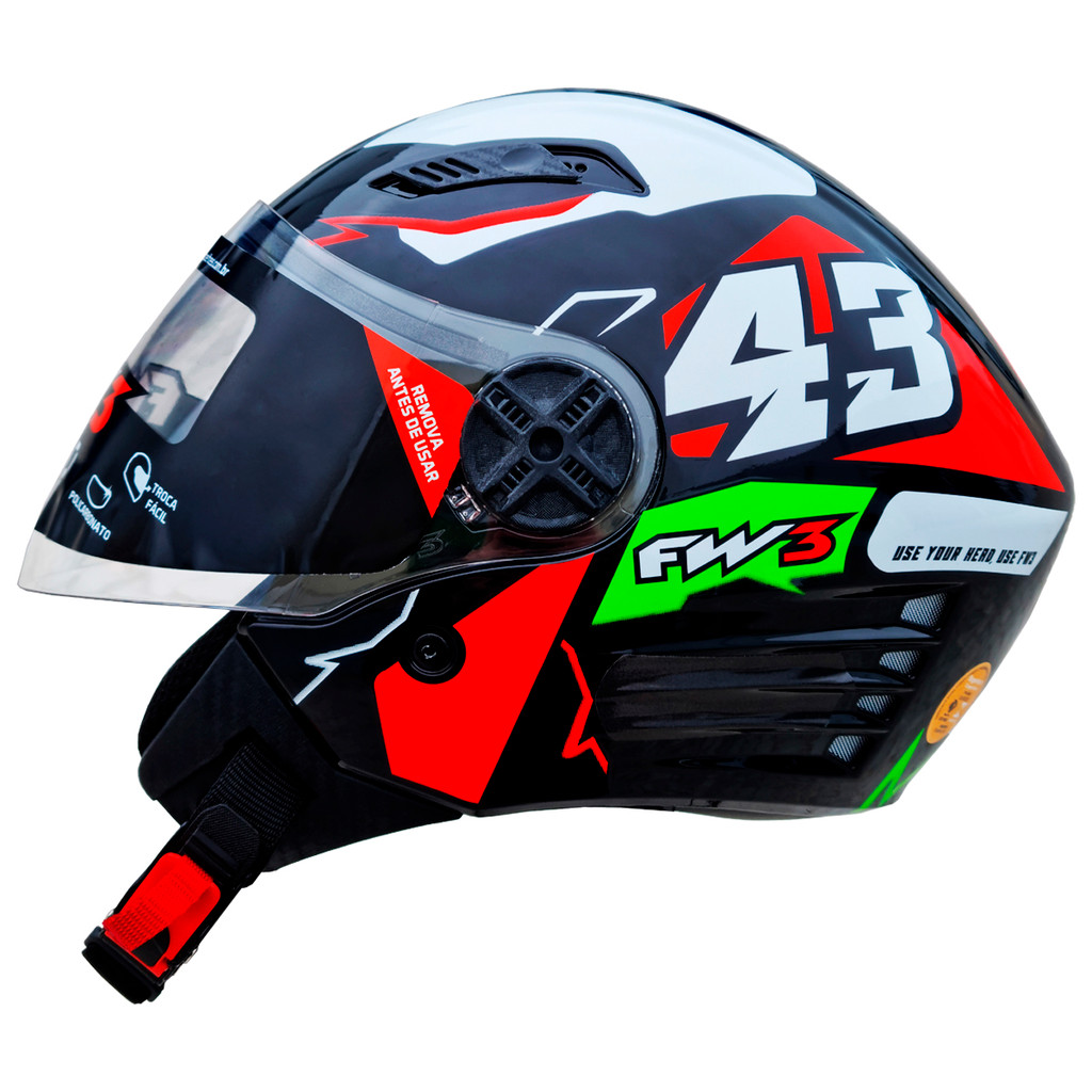 Capacete Fw3 X Open Up 43 Vermelho Verde Com Óculos Tamanhos em Oferta na Shopee
