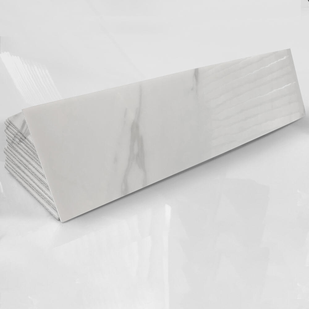 Revestimento Tijolinho Rodapé Marmore Branco Jazz Adesivo Flexivel para Parede 30x7,5 - 24 Un.