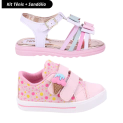 Kit 2 Pares Tênis e Sandália Infantil Menina Bee Happy - Rosa Multicolorido