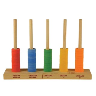 Ábaco Aberto De Madeira Com 5 Hastes E 50 Argolas 6x20x30cm em Oferta na Shopee