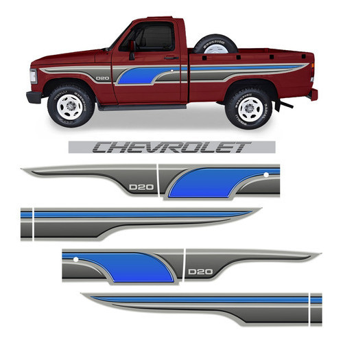 Kit Faixas Chevrolet D20 Cabine Simples 1996 Azul Completo