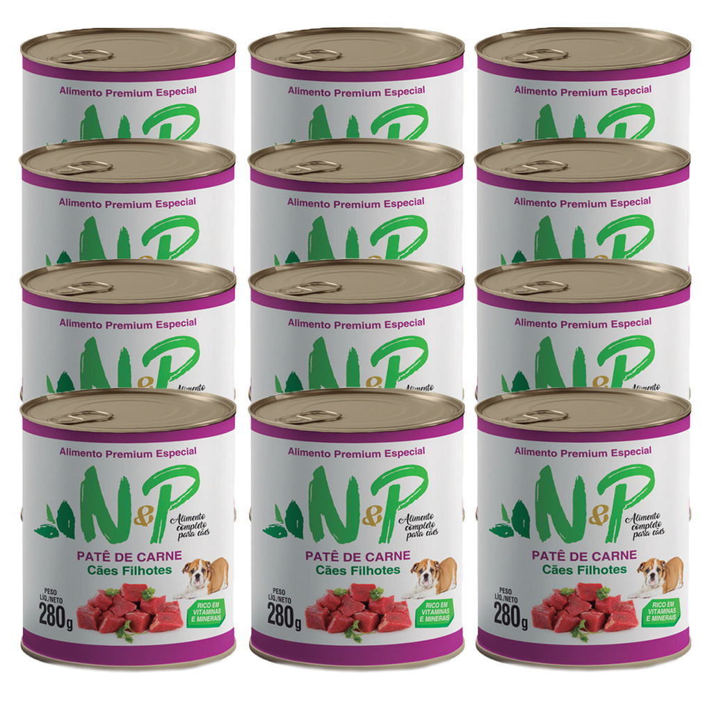 Patê Petisco Sabor Carne Cães Filhotes Premium N&P 200g - 12 unidades