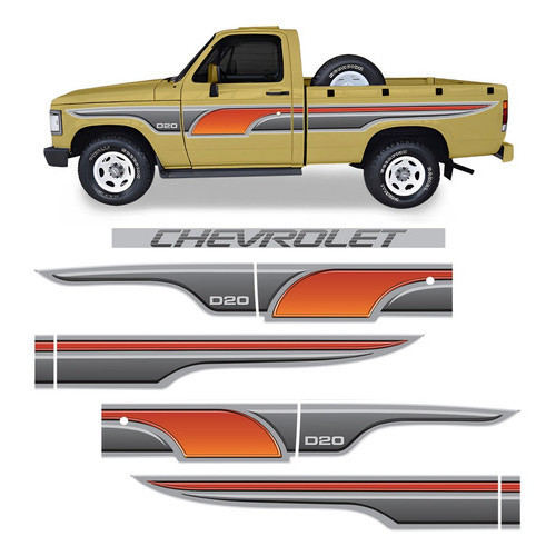 Kit Faixas Chevrolet D20 Cabine Simples Laranja Completo
