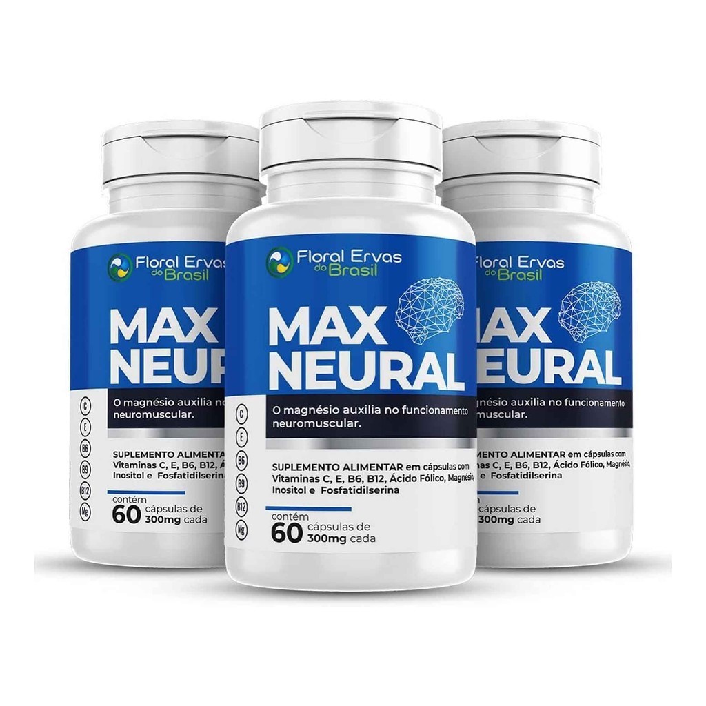 Kit 3x Max Neural 3x60 cps Fosfatidilserina Inositol Floral Ervas do Brasil