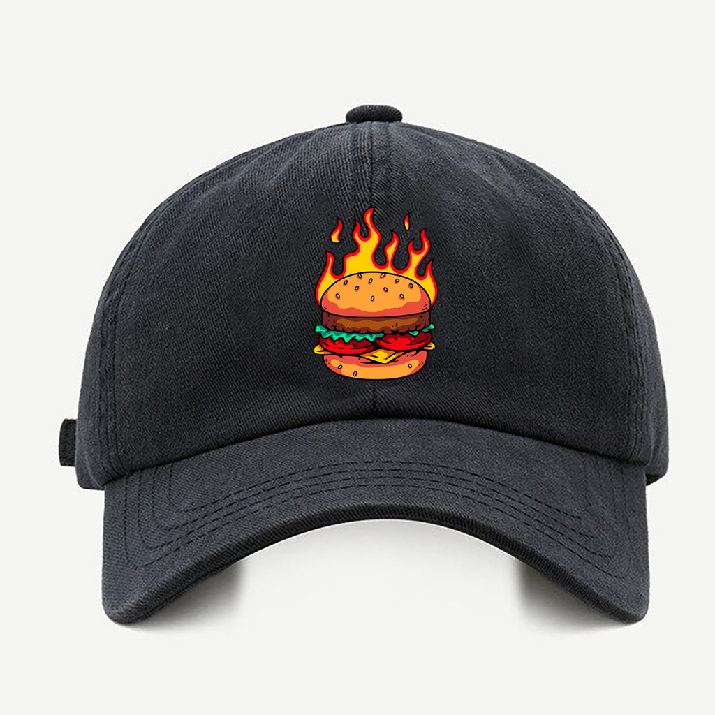 Bone baseball masculino preto Hamburguer de FogoCom regualgem cores bege e branco