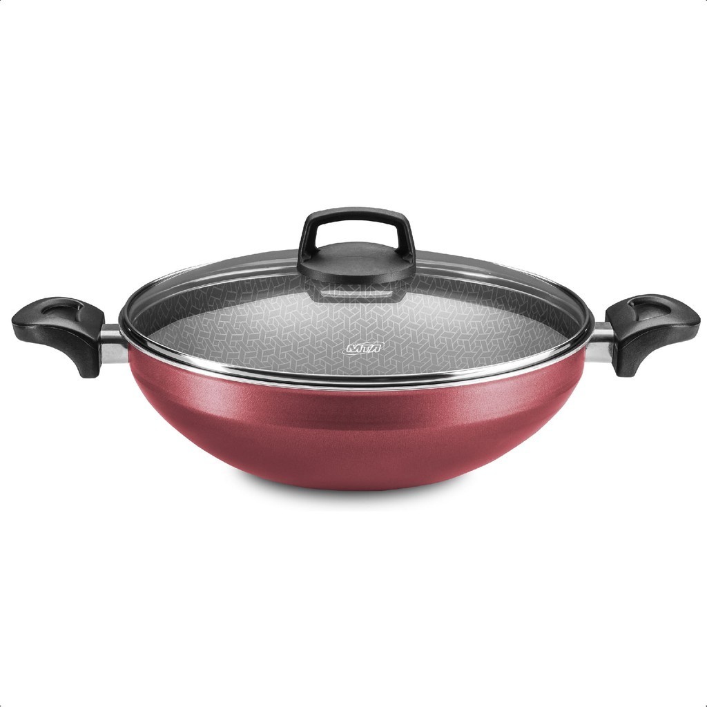 Panela Supra Wok 4,3L Tampa Vidro Temperado Alça 28cm Antiaderente 7 Camadas Vermelho MTA 8952 em Oferta na Shopee