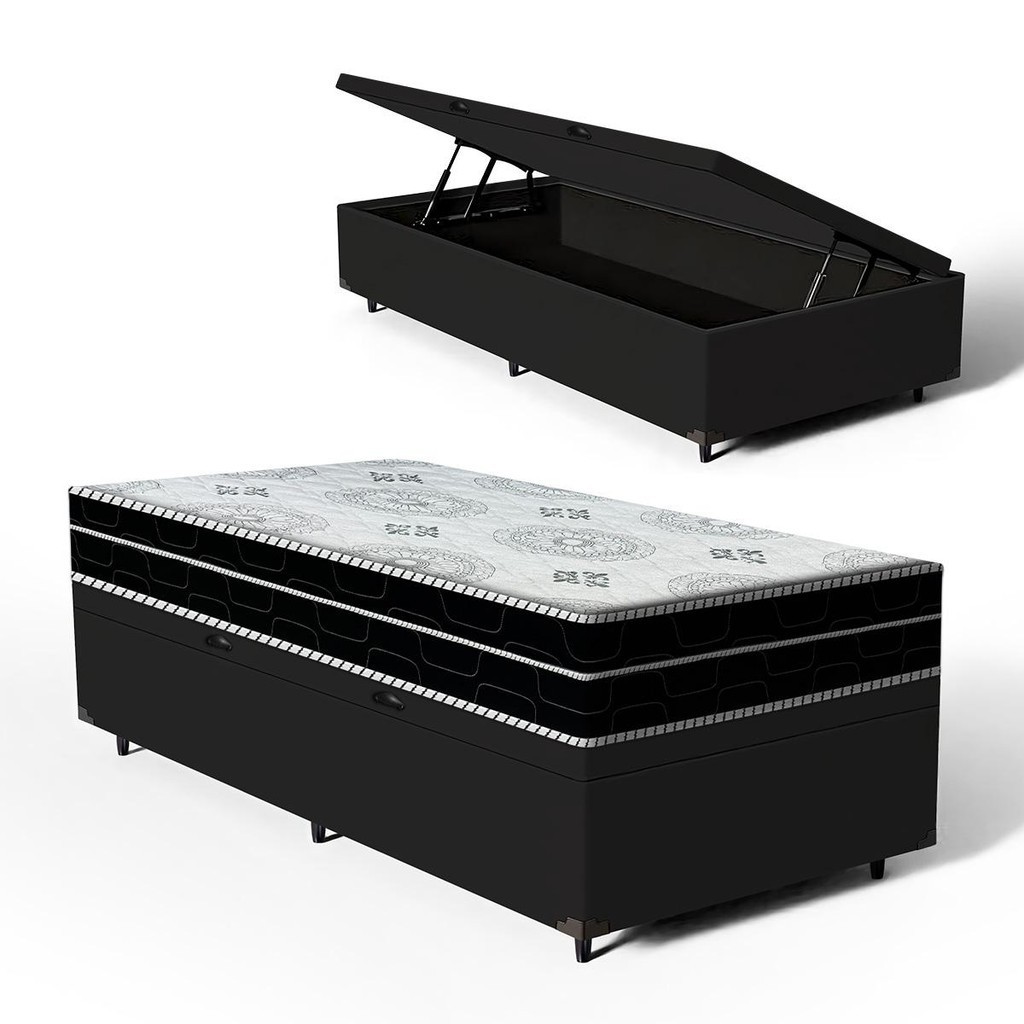 Cama Box Baú com Colchão de Espuma D45 Pillow In Anjos OrtoConfort Solteiro 88cm - Home & Living