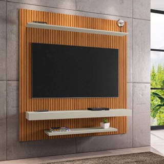 Painel Leme TV Até 60 Polegadas Pintura Ripado Bechara Off White Com Natural em Oferta na Shopee