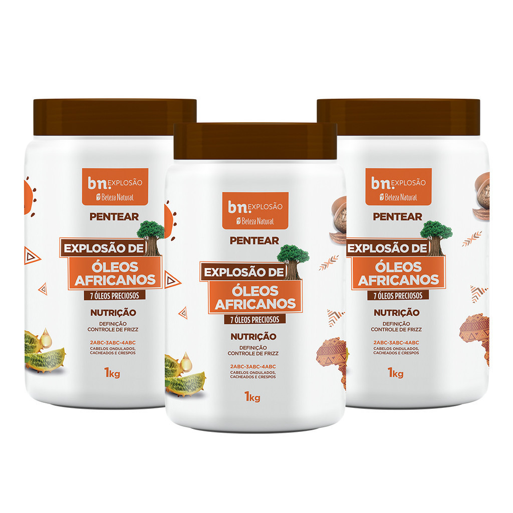 Creme de Pentear para Cachos Explosão de Óleos Africanos 1Kg – Beleza Natural (3 itens) em Oferta na Shopee