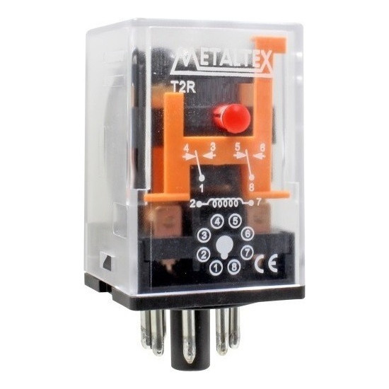 Relé Encaixe 8 Pinos 2 Rev. 12v Com Led T2r - Metaltex (i)