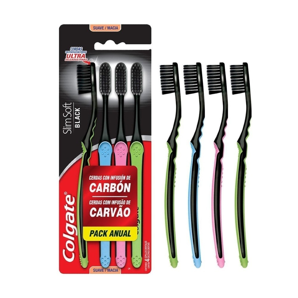 Escova de Dente Colgate Slim Soft Black com 4 Unidades em Oferta na Shopee