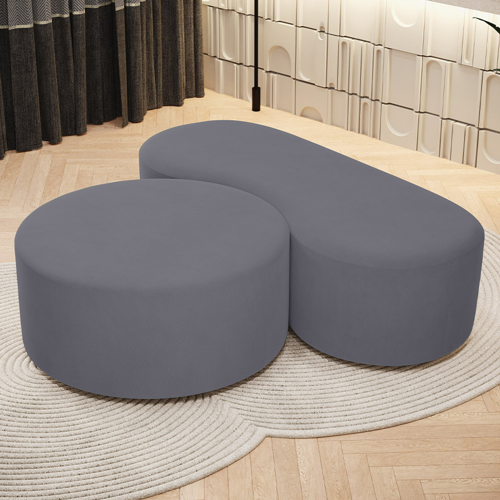 Kit Puff Redondo Lola e Puff Recamier Orgânico Orbit W01 Suede Cinza - Lyam Decor em Oferta na Shopee