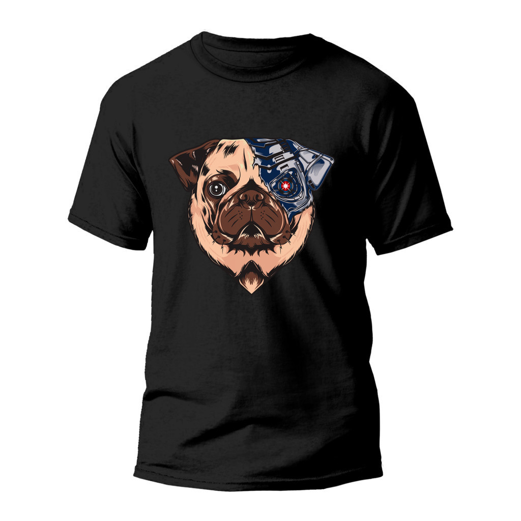 Camiseta Premium Algodão Estampada Especial Cachorro Pug Cyborg REF1109