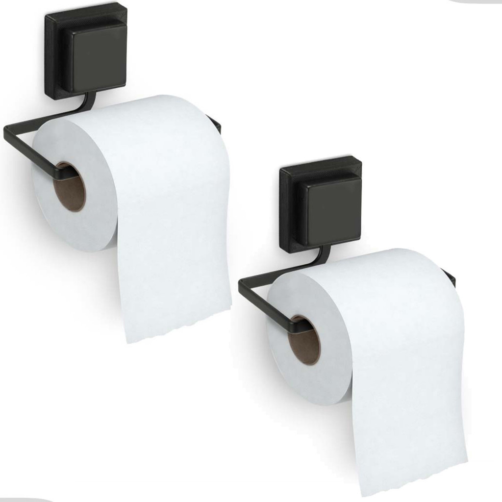 Kit 2 Suporte Banheiro Lavabo Porta Papel Higiênico Parede Fixação Dupla Face 3M S/ Furo Preto Arthi em Oferta na Shopee