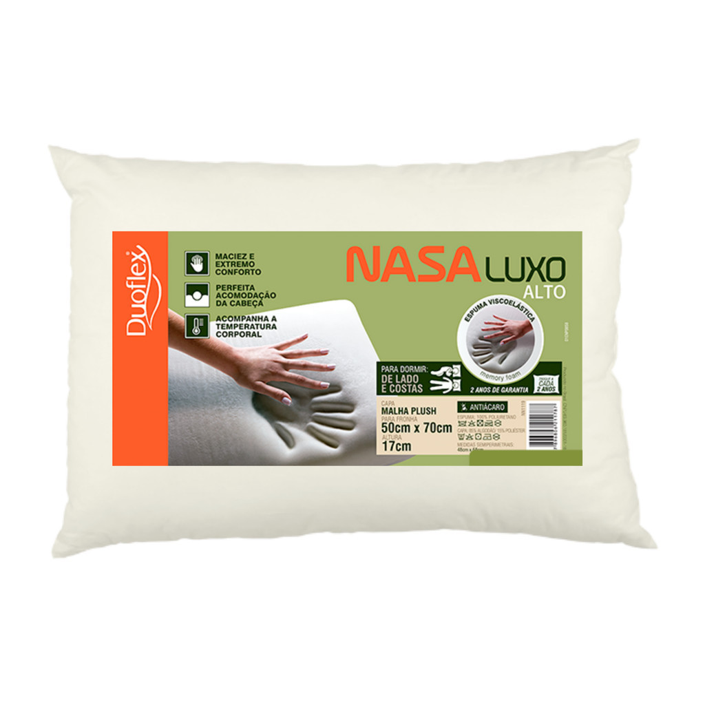 Travesseiro Duoflex NASA Luxo Alto - 50cm X 70cm x 17cm em Oferta na Shopee