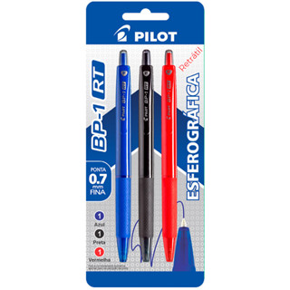 Kit Caneta Esferográfica Retrátil BP-1 0.7 Azul Preto Vermelho Pilot em Oferta na Shopee