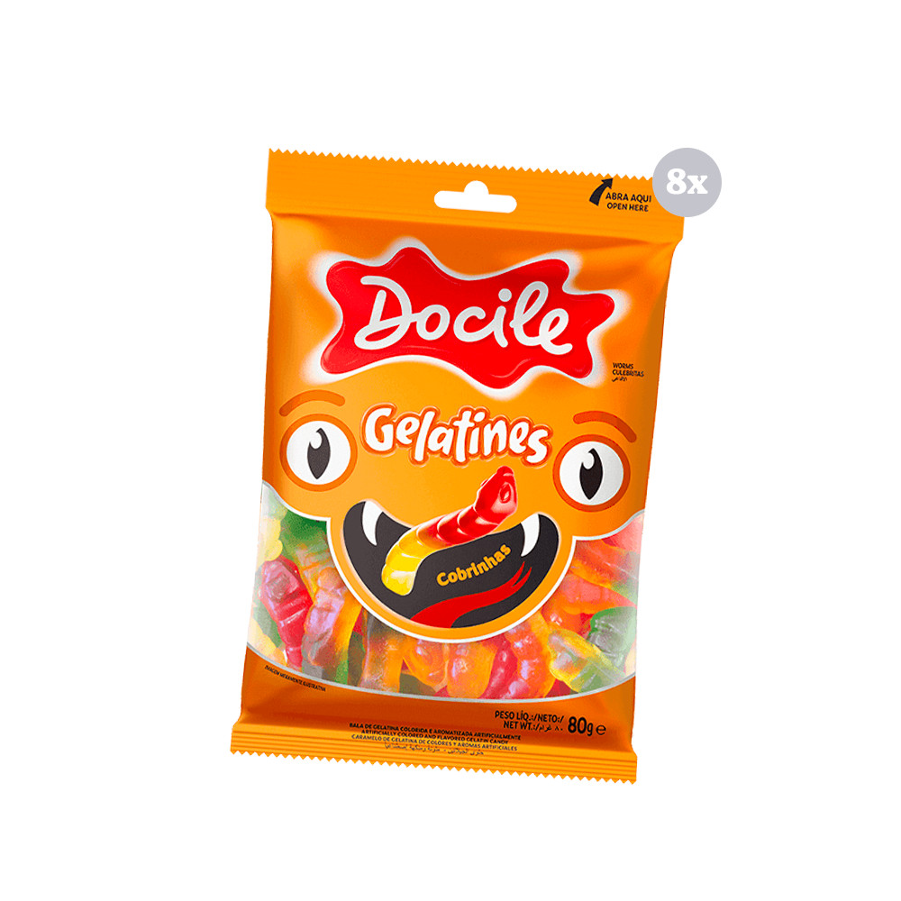 Kit com 8 Pct Doci Gummies Cobrinhas 80G Bala Docile em Oferta na Shopee
