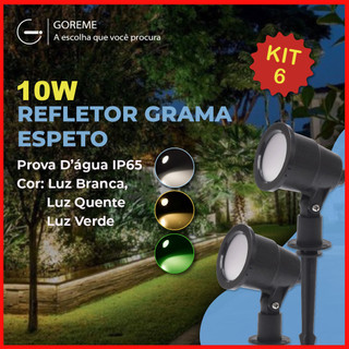 Kit 6 Luminária Espeto Jardim 10W LED | Luz de Gramado |À Prova D'àgua Avançada| Luz Branco Frio | Branco Quente | Verde