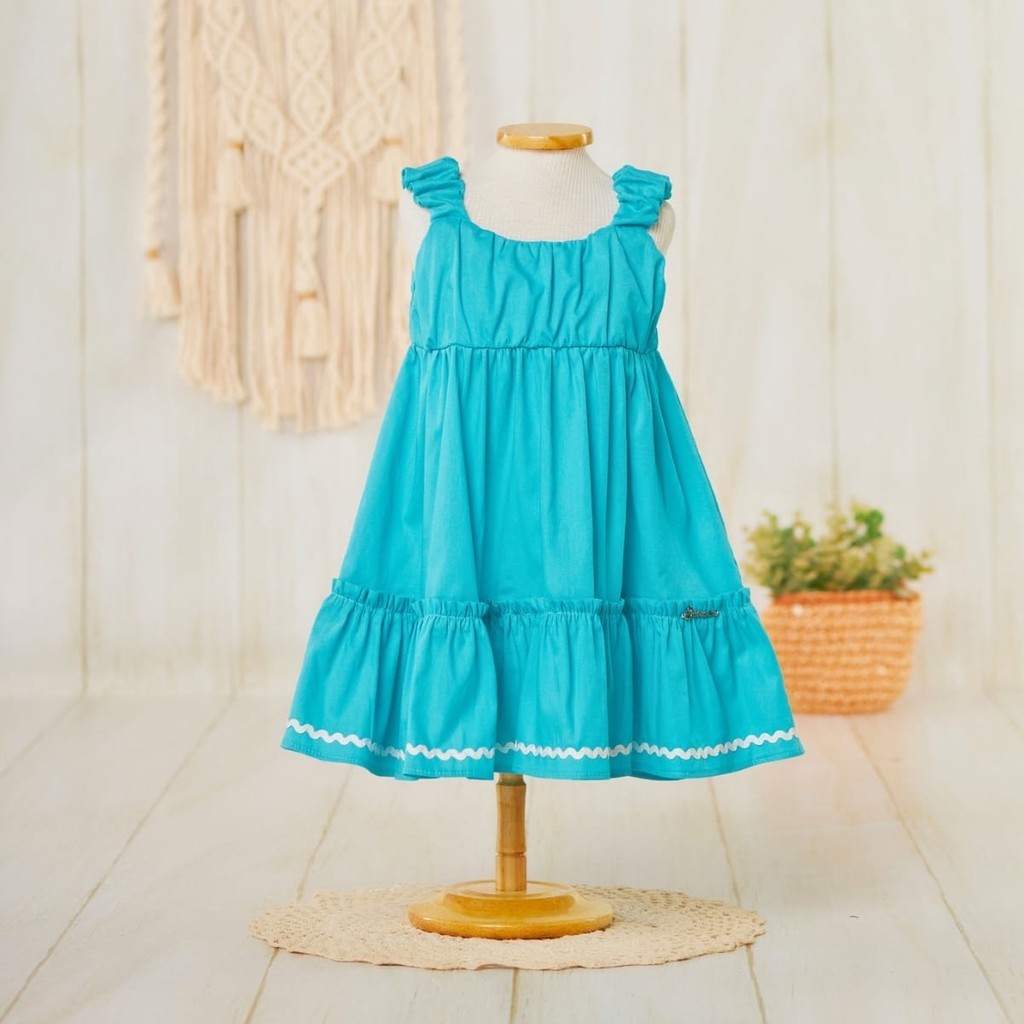 VESTIDO INFANTIL BEBE  EM TRICOLINE BABADO C/RENDA SIANINHA 1128 - Serena Baby