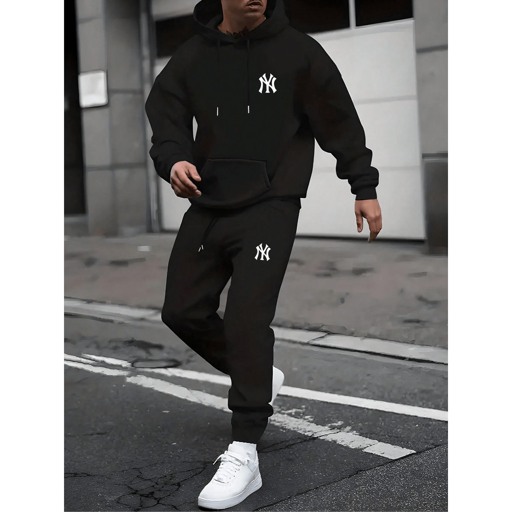 Conjunto New York Moletom Canguru E Calça De Frio Casaco Abrigo Quente Kit Blusa E Calça Slim Masculino Agasalho Tecido Confortável