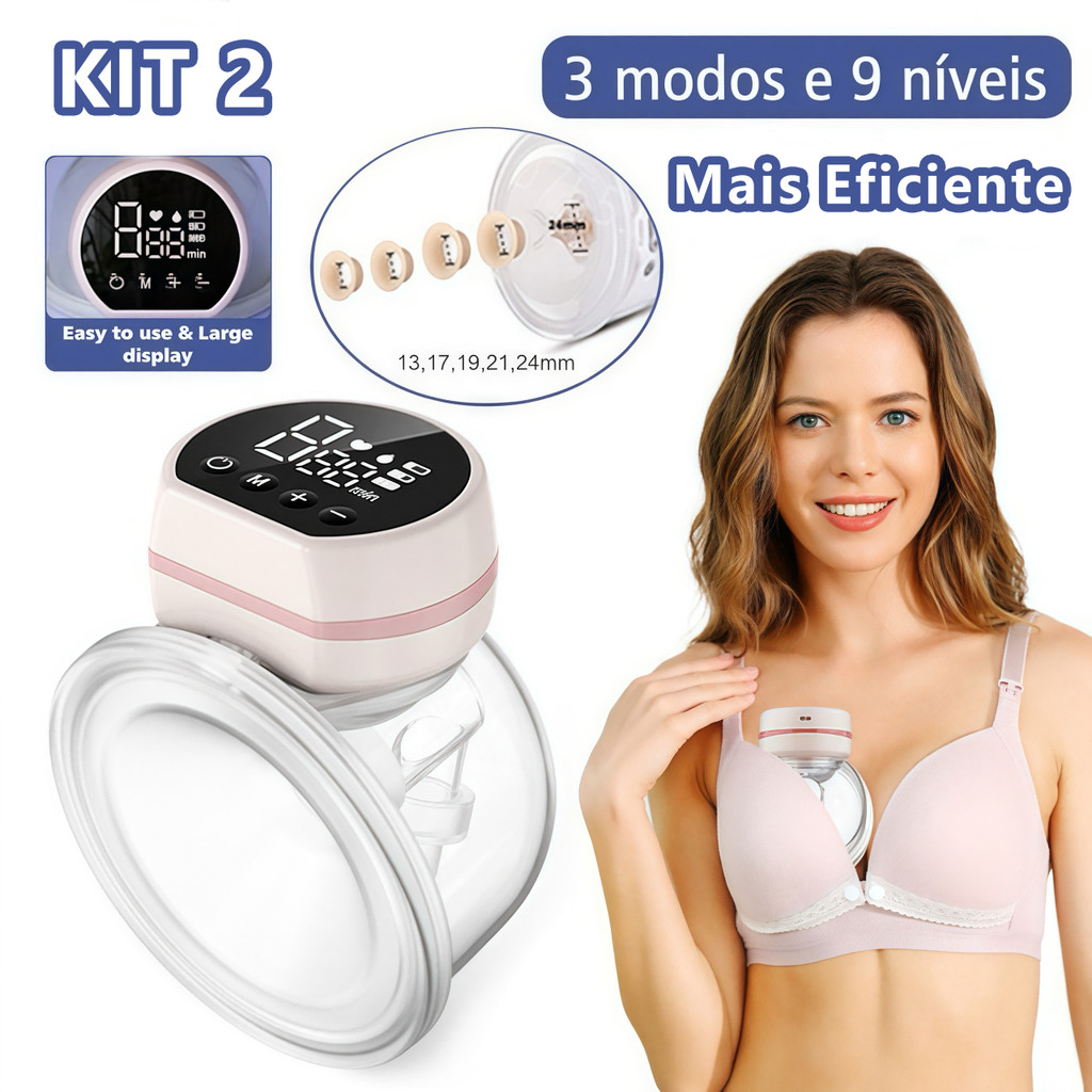 Bomba de tira leite elétrica portátil para leite materno recarregável, kit 1/2, livre de mãos
