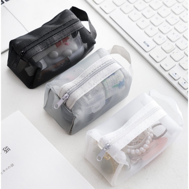 Mini Malha De Náilon Saco De Armazenamento Portátil Moeda Bolsa Fone De Ouvido Cabo Dados Organizador Batom Zíper