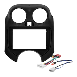 Kit Moldura Painel 9 Pol March 2010 2011 2012 2013 2014 2 Din Preto Chicote Som Plug Antena