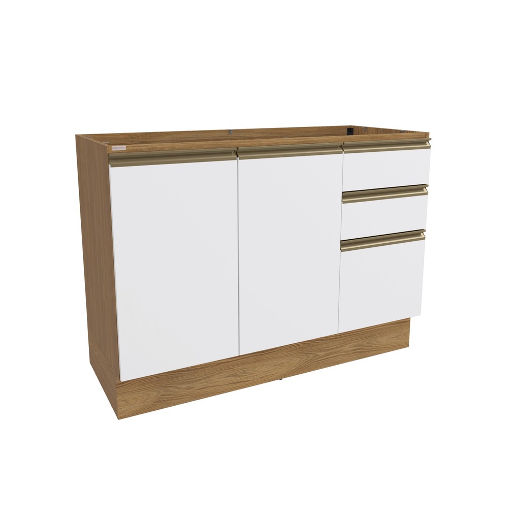 Balcão de Pia Celeste Kappesberg 100% MDF 2 Portas 3 Gavetas Nogueira/Branco 120cm - Home & Living