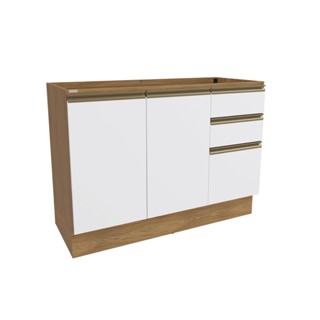Balcão de Pia Celeste Kappesberg 100% MDF 2 Portas 3 Gavetas Nogueira/Branco 120cm em Oferta na Shopee