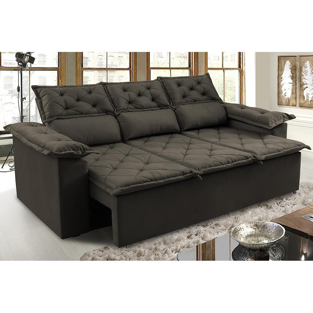 Sofá 3 Lugares Retrátil e Reclinável Cama inBox Compact 2,00m Velusoft Café em Oferta na Shopee