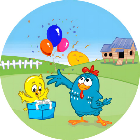 NOVO Painel Festa Infantil Redondo Aniversário, Pintinho Amarelinho e Galinha Pintadinha, Caixa de Present + Arco, Suporte incluso. Fazemos personalizado com qualquer tema. Confeccionado em Lona fosca, impressão de alta resolução. cenário , p/ Decoração