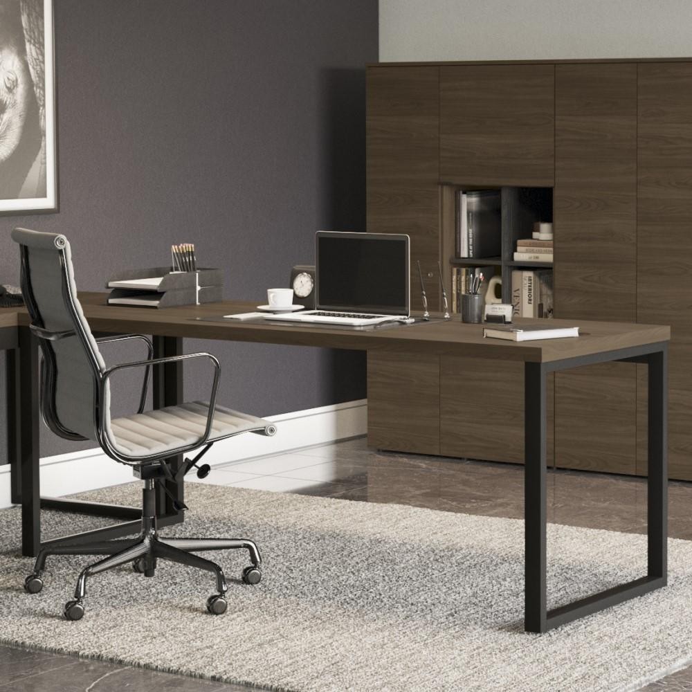Mesa Escrivaninha Escritório Kappesberg 190cm Preta Aço Industrial Tampo Marrom em Oferta na Shopee