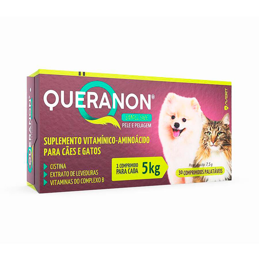 Suplemento Vitamínico Avert Queranon Small Size 30 Comprimidos Porte Pequeno 5kg em Oferta na Shopee