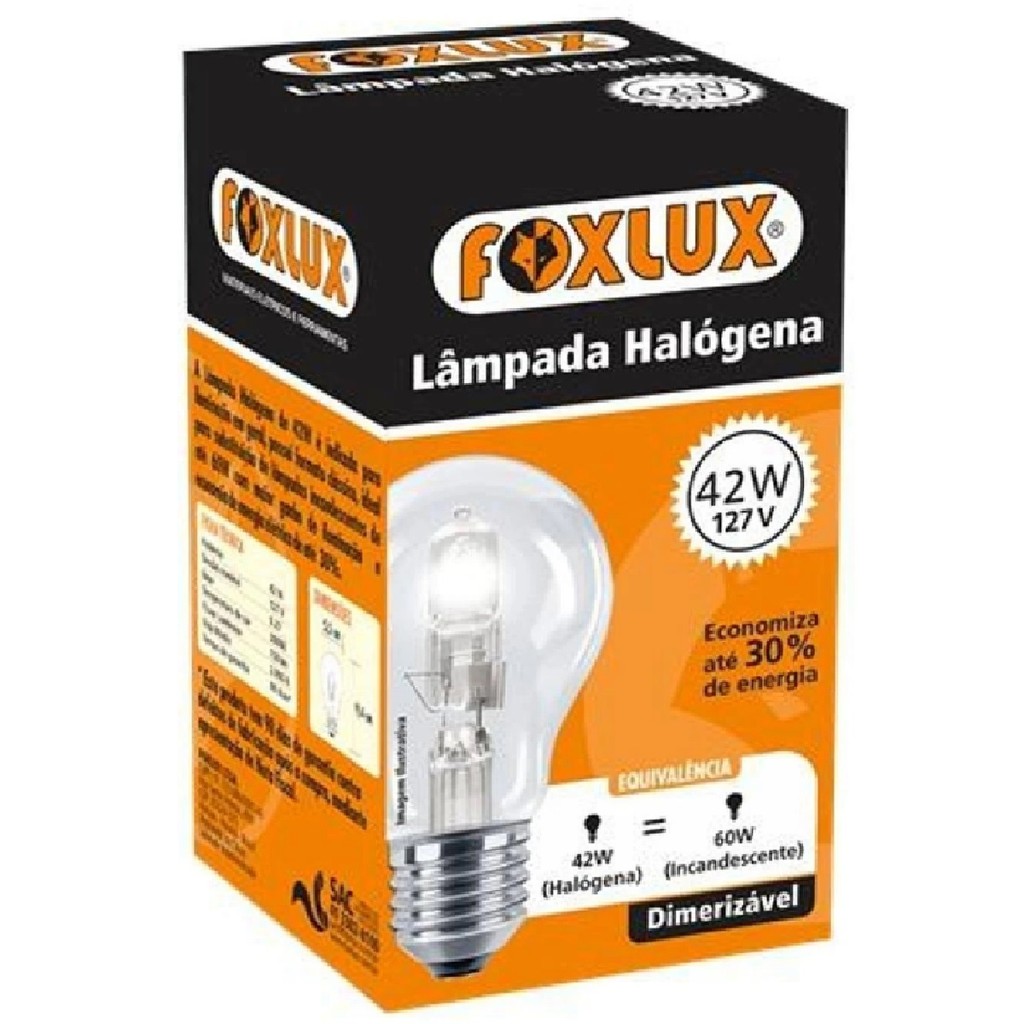 Lâmpada Halógena Clássica Foxlux 42W 127V | iluminação intensa, durabilidade em Oferta na Shopee