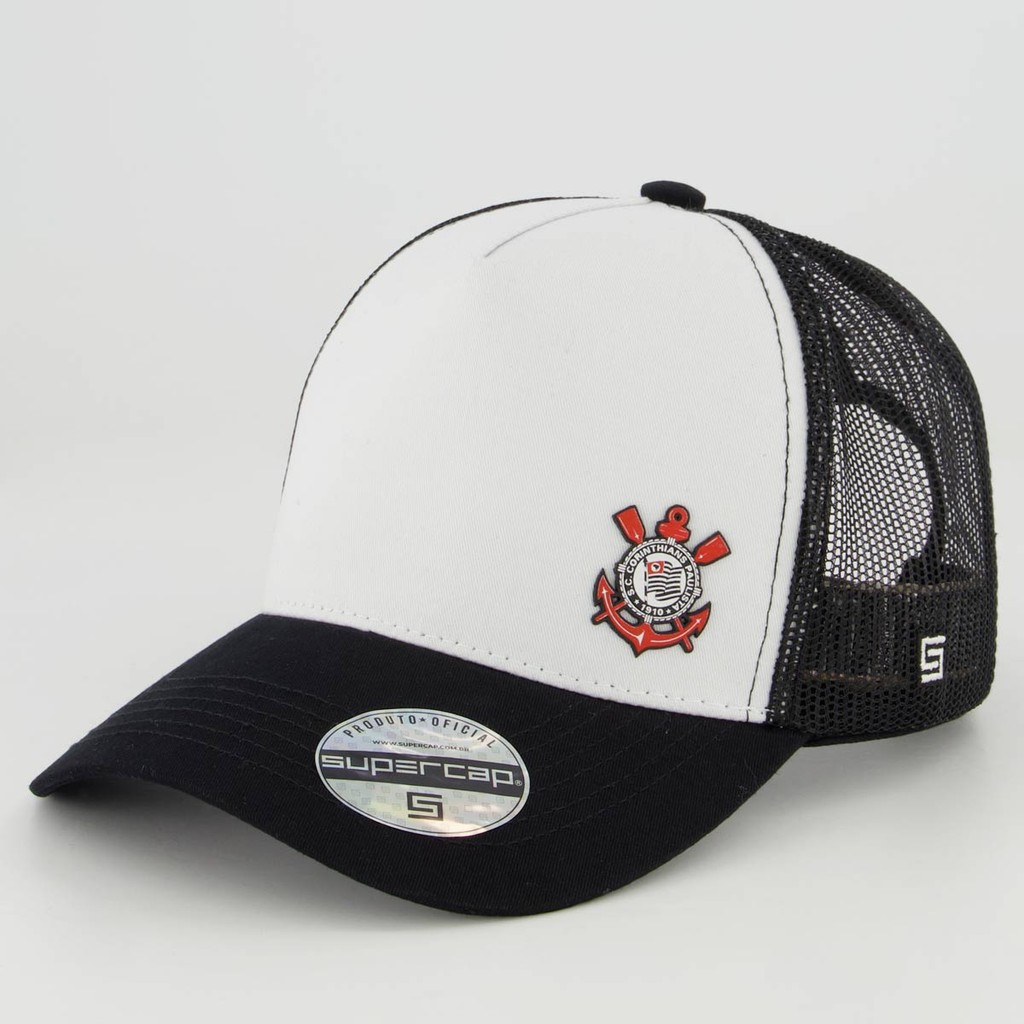 Boné Corinthians Trucker Branco e Preto em Oferta na Shopee