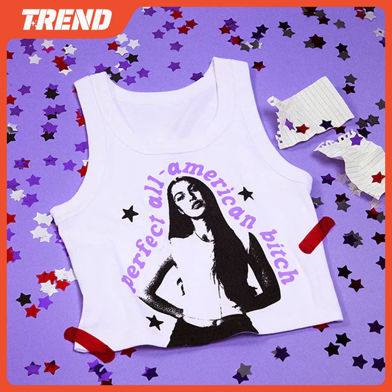 Olivia Rodrigo 2024 GUTS World Tour Merch Crop Tank Feminino " Perfect All American Cadela " Estampado Top Vintage Moda