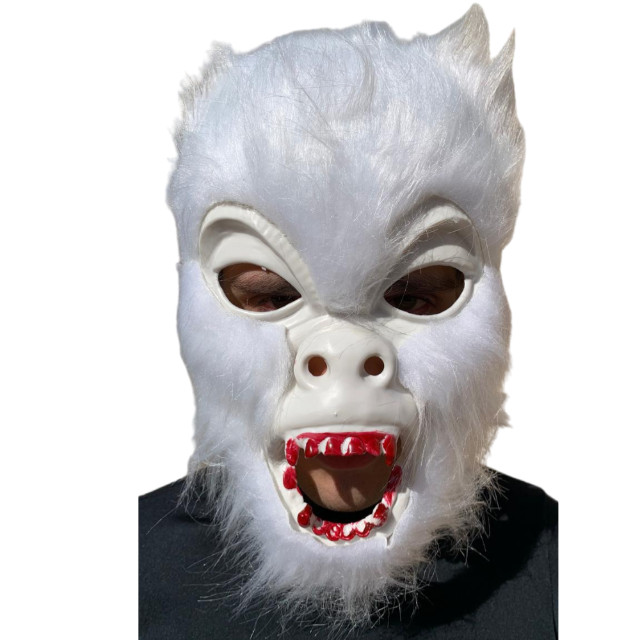 Máscara Macaco Pelucia Branco Halloween Carnaval Fantasia Teatro Terror Assustador Dia das Bruxas Zumbi Cosplay Horror