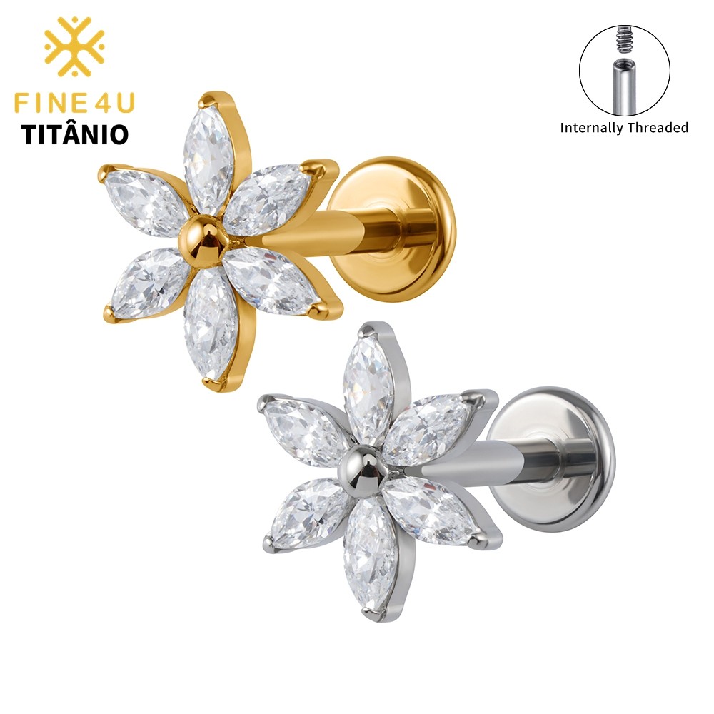 FINE4U Piercing Titânio Flor Para Lobulo Helix Conch Cartilagem Tragus Hipoalergênica Joia em Oferta na Shopee