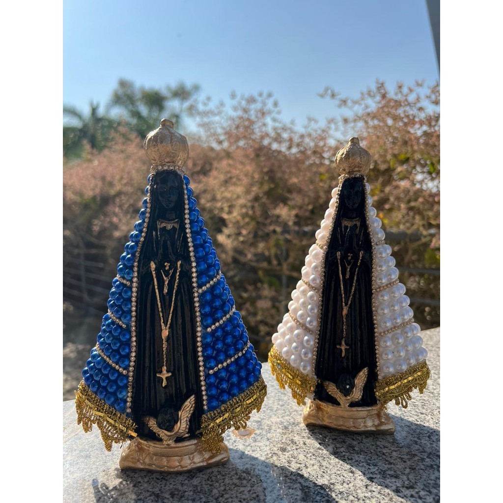 Nossa Senhora Aparecida Gesso Perolada Azul Branca em Oferta na Shopee