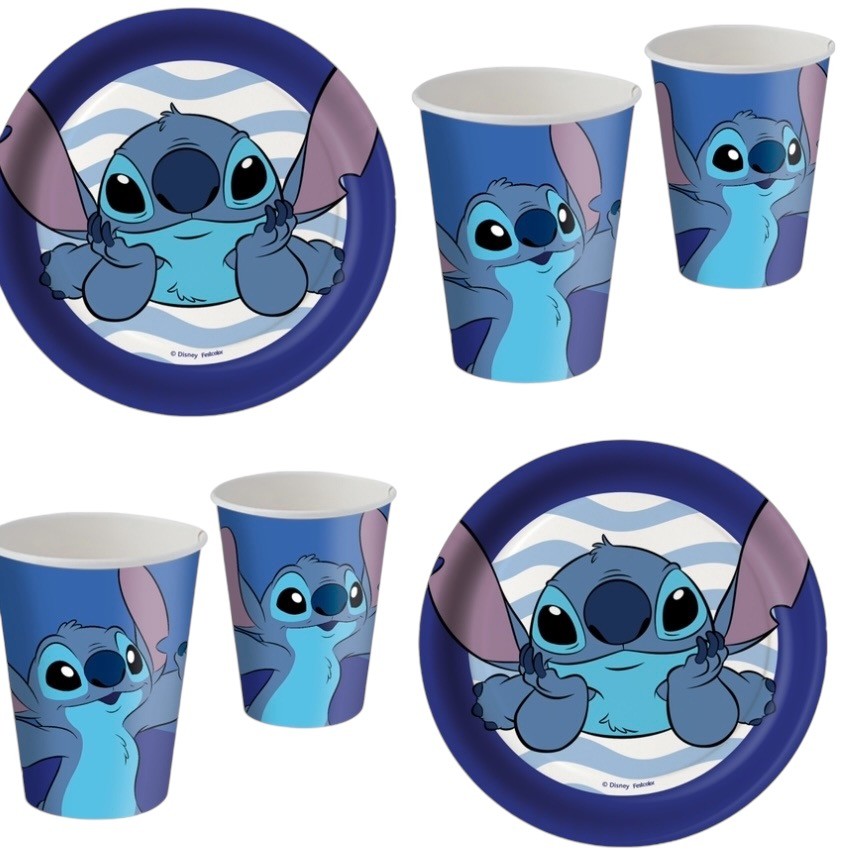 KIT FESTA STITCH - 8 PRATOS + 8 COPOS DESCARTÁVEIS 200 ML DE PAPEL - FESTCOLOR em Oferta na Shopee