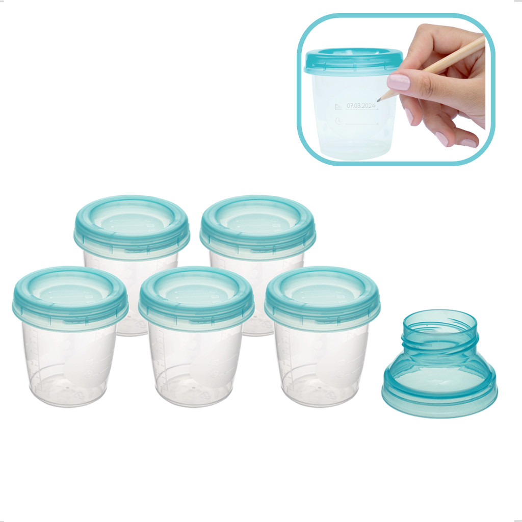 Kit 6 Potes Armazenamento Leite Materno Transparente 180ml Tampa Atóxico Livre BPA Amamentação Buba