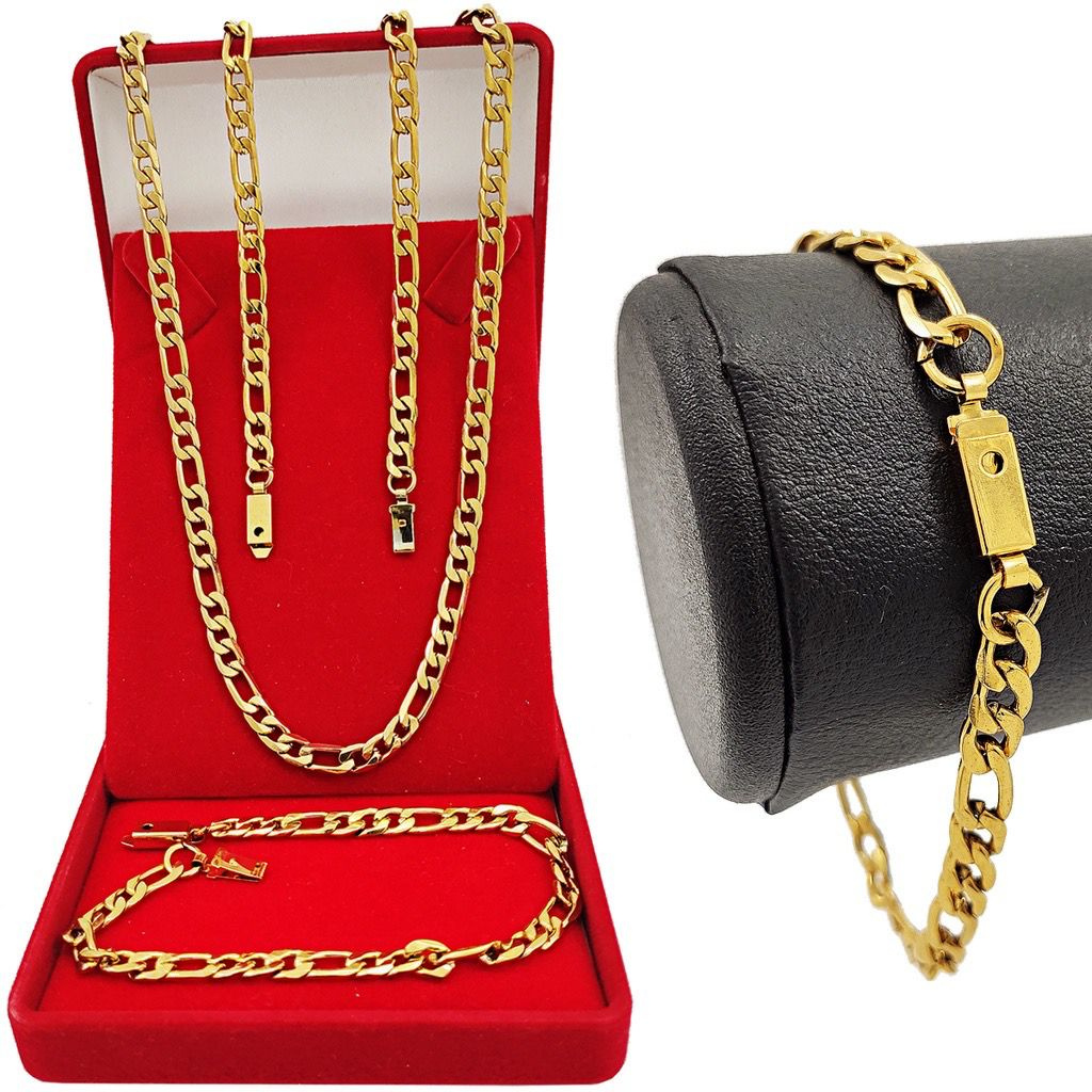 Kit Conjunto Cordão Corrente Grummet 3x1 Masculina Banhada a Ouro 18k + Pulseira Dourada Fecho Gaveta 4mm 70cm