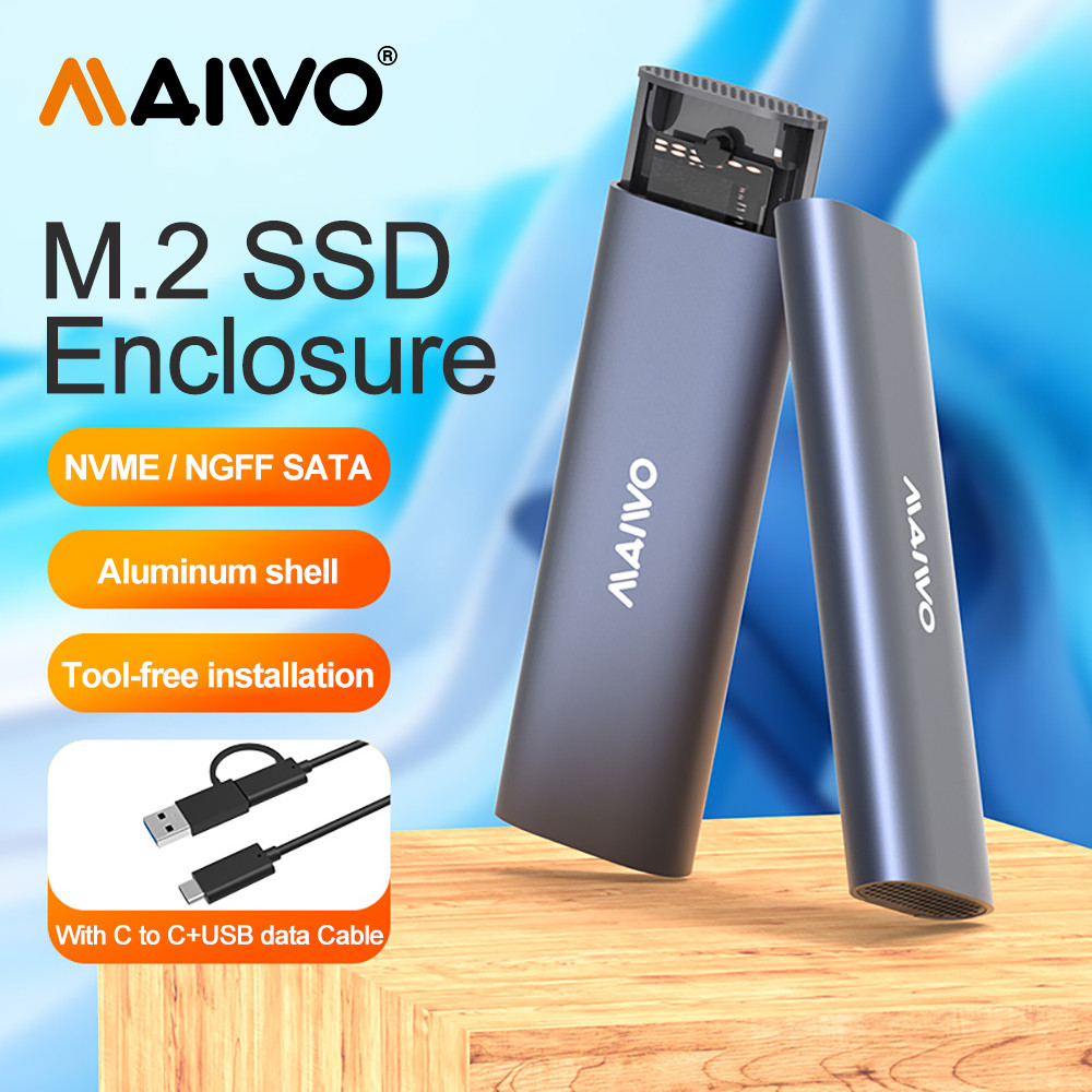 MAIWO M2 SSD Case NVME SATA Protocolo Duplo M . 2 Para USB Tipo C 3.1 Adaptador PCIE NGFF Disk Box (1689)