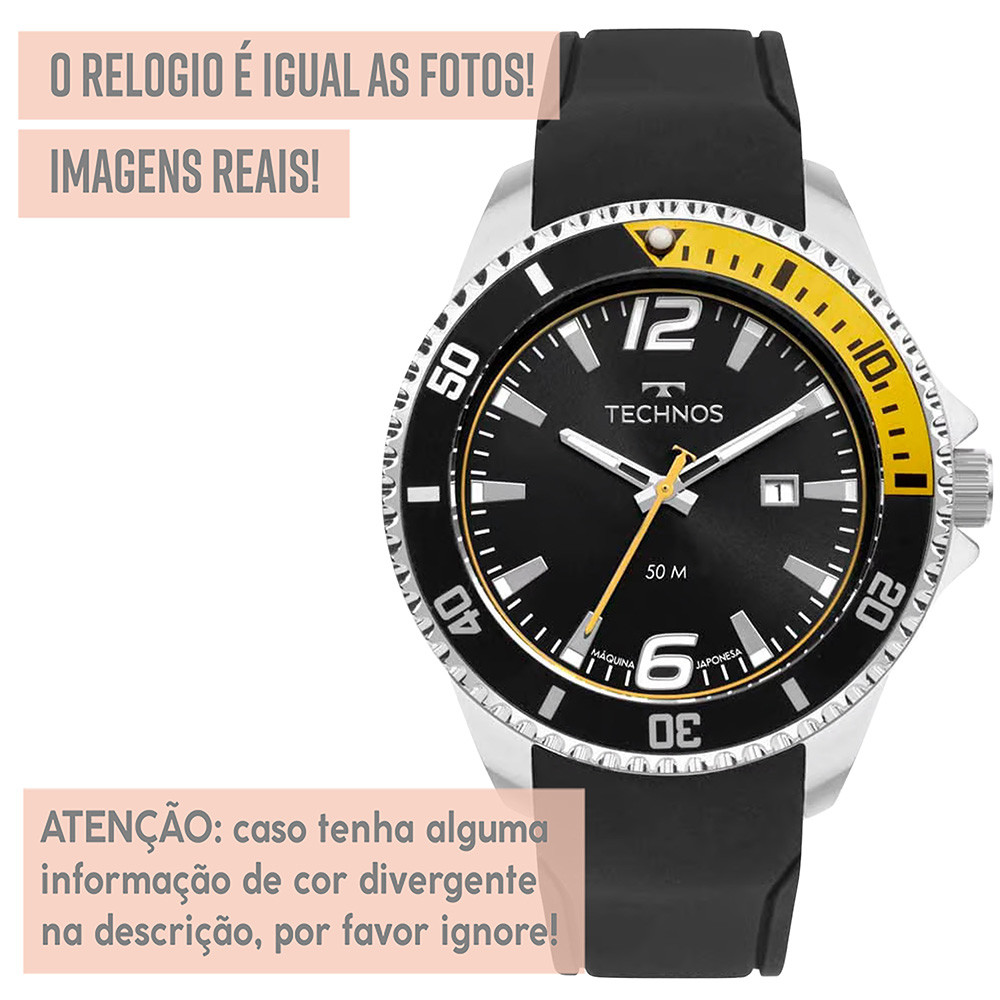 Detalhes do Relógio Masculino Technos Prata Original Prova Dágua Luxo